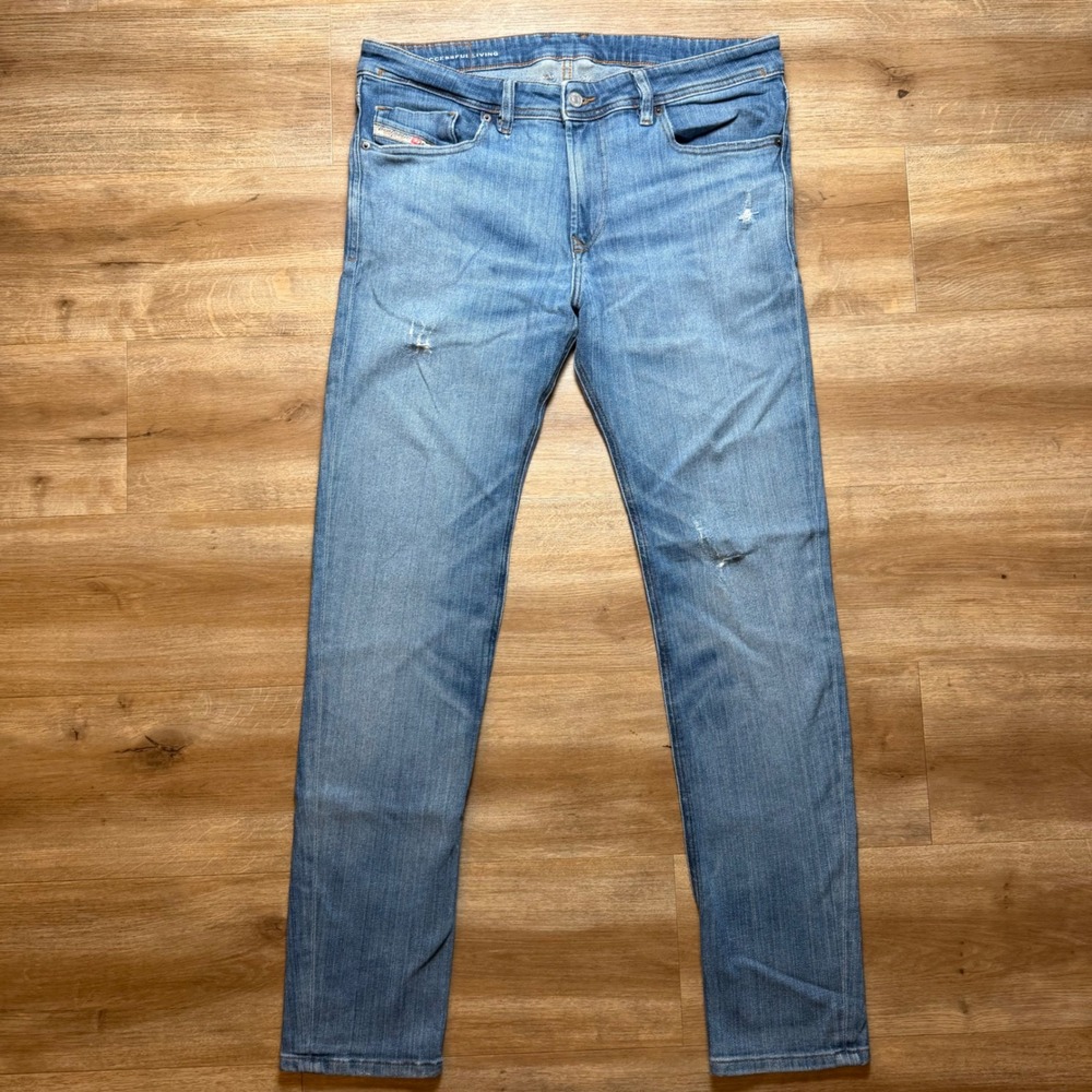 Diesel 1979 Sleenker Jeans Men 33x32 Light Blue Skinny Fit Stretch Distressed‎